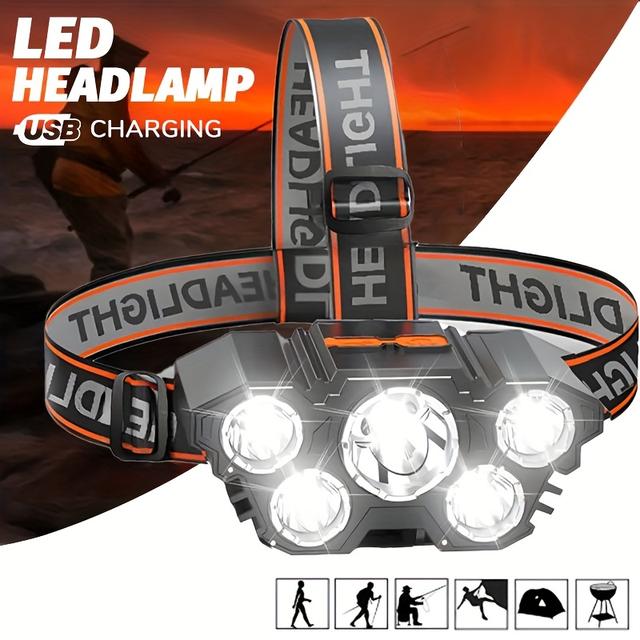 TEMU 1 шт. 5LED USB-зарядний налобний ліхтар, 4 режими , налобний ліхтар, портативний налобний ліхтар для , риболовлі, кемпінгу, ремонту, аварійного , робочого ліхтаря