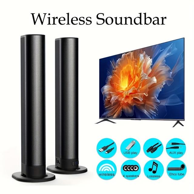 TEMU Detachable Wireless Tv Speaker With Wireless, Aux, Opt, Tf, Usb & Fm Support - Sleek , 6.1 Surround Sound, Rechargeable Battery, Smartphones, Tablets, And Systems, Portable Wireless Speaker