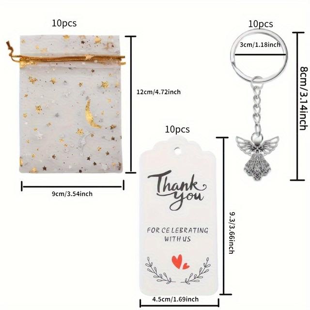 TEMU 30pcs, Silvery Charm Keychain Favor, Baptism Party Favors With Moon Star Organza Bags Thank You Tags For Gifts