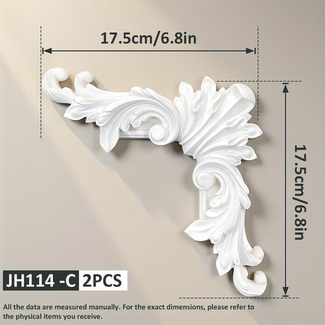 TEMU 2pcs Of Exquisite Relief Pu Corner Flowers. European Wall Decoration. Interior - Baroque Ceiling Ornaments. European Retro-style Home Decoration Items.