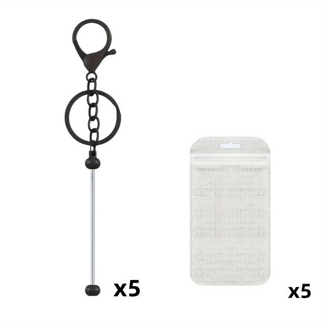 TEMU ชุดทำพวงกุญแจลูกปัดโลหะสีดำ 10 ชิ้น พร้อมห่วงกุญแจ 5 อันและถุง 5 ใบ ชุดงานฝีมือ DIY ของขวัญเครื่องประดับพวงกุญแจ