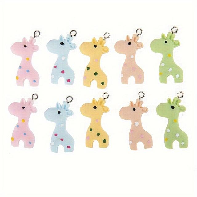 TEMU 10pcs Resin Colored Cute Giraffe Pendant Cartoon Giraffe Necklace Bracelet Pendant Diy Handmade Fashionable And Versatile Women's Jewelry Accessories