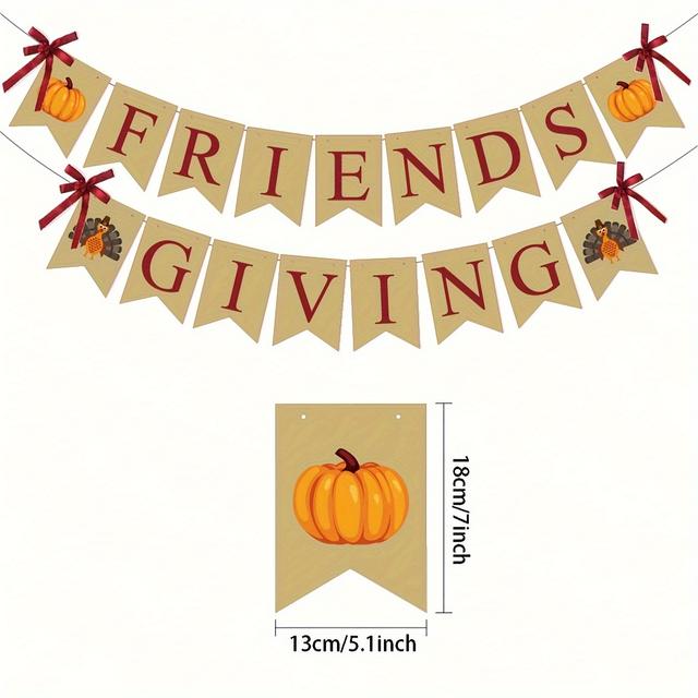 TEMU Banner Set - 1set Thanksgiving Party Garland, Festive Gathering Paper Decor With Pumpkin, Maple Leaf & Turkey , Electricity-free Decor For Holiday Gatherings & Thanksgiving Themes