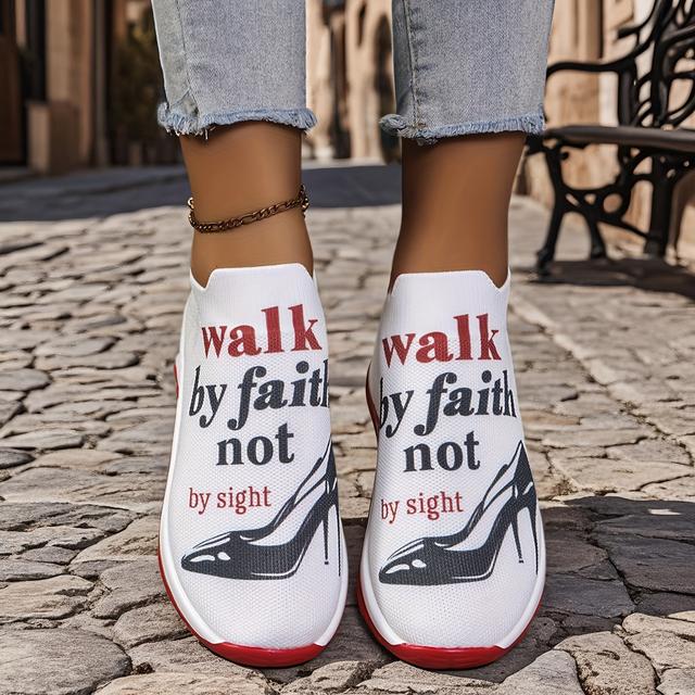 TEMU Gebreide dames sportschoenen met print en luchtzool, dames schoenen, sneakers