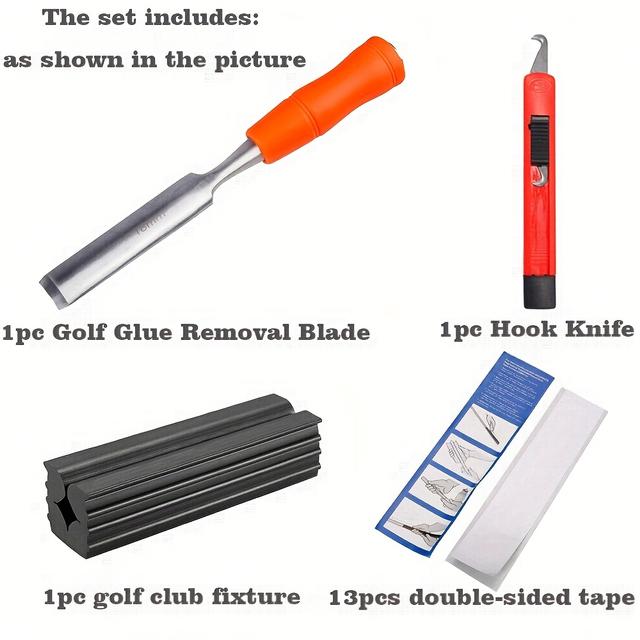 TEMU Golf Grip Repair Tool Kit, Including 1 Adhesive Removal Knife, 1 Grip Hook Knife, Clamp, And 1 Bag Of Double-sided Tape