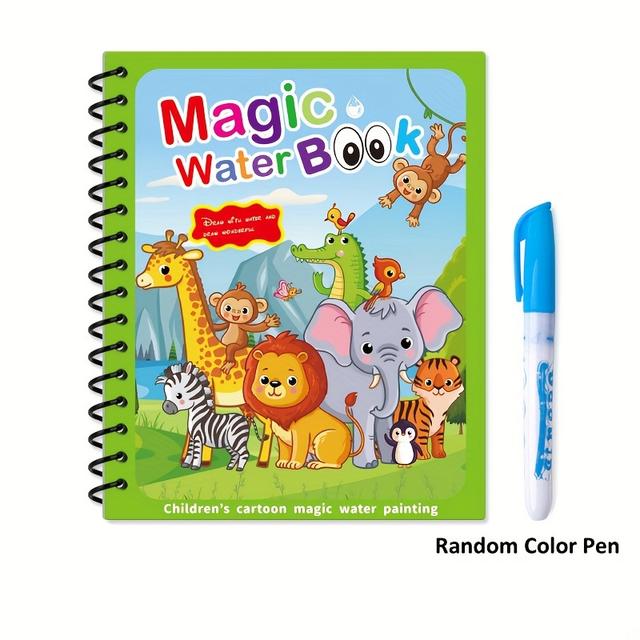 TEMU Educational Magic Water Drawing Book 3+ - Reusable Water Painting Graffiti Pad With Random Color Water Pen - Major Material Paper - Creative Learning Tool For