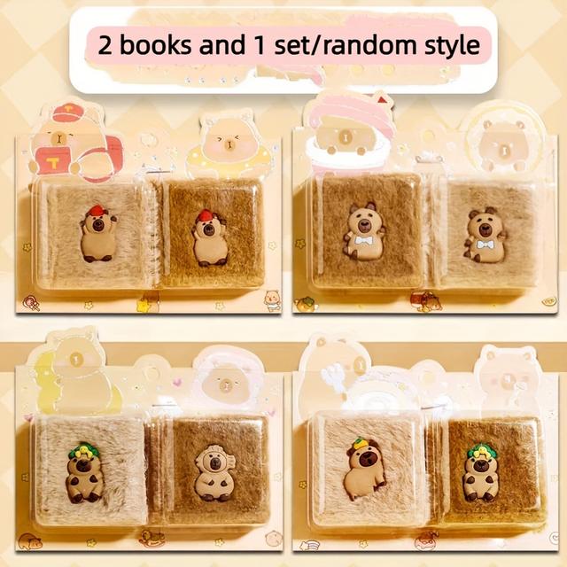TEMU 2 szt./1 zestaw (losowy) 62 strony 1 uroczy kolorowy kartonowy notebook Kabibara, uroczy notatnik z fasonem fasolki, kieszonkowy przenośny dziennik łatwy do przenoszenia