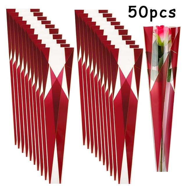 TEMU 50pcs Floralcraft Plastic Flower Sleeves, Clear Bouquet Packaging Bags For Single Rose, Florist Arrangement, Wedding, Valentine's Day, Day - Wrapping Paper Supplies