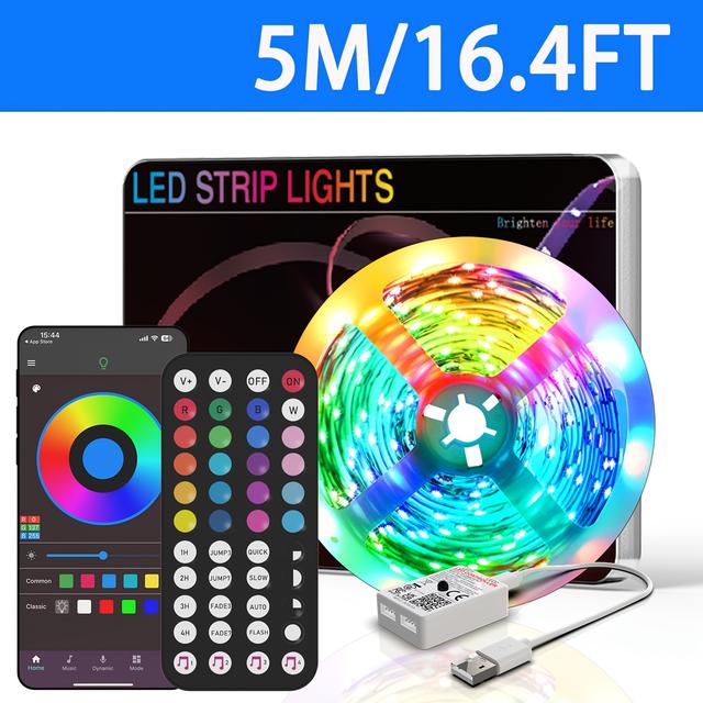 TEMU Music Sync Strip Lights With App And 44-key Remote Control, Led Lights With Timing Function, Rgb Color-changing Lights For Indoor Bedroom Decor, Night Light Bedside Lamp