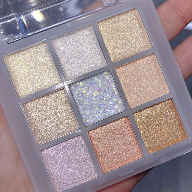 TEMU Палетка тіней для повік з 9 кольорами, голографічним блиском - мерехтливий райдужний шип, водостійка та стійка для щоденного макіяжу та вечірок