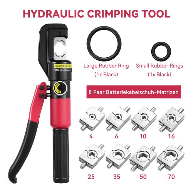 TEMU Hydraulic Crimping Tool With 8 Crimping Dies, Rotating Head Supports 180° Rotation, Crimping Range 4-70mm², Suitable For Cable Crimping