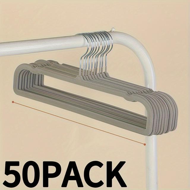TEMU 50-pack Heavy-duty Plastic Pants & Coat Hangers - 360° Rotating Non-slip Felt Hooks, Space-saving Closet Storage Organizer For Gray/ Velvet Garments (polished Finish)