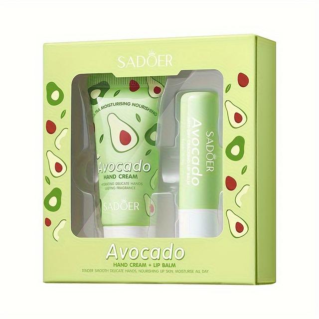 TEMU Avocado Lip Balm And Hand Cream Set, A Gift For Women, Moisturizing, Smooth, Delicate, Brightening Skin, Improving Dry Skin, Brightening Lip Color