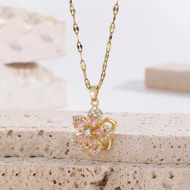 TEMU A Fashionable And Elegant Bauhinia Flower Rotating Necklace Is Suitable For Banquets, Travel Gifts, And Daily Wear