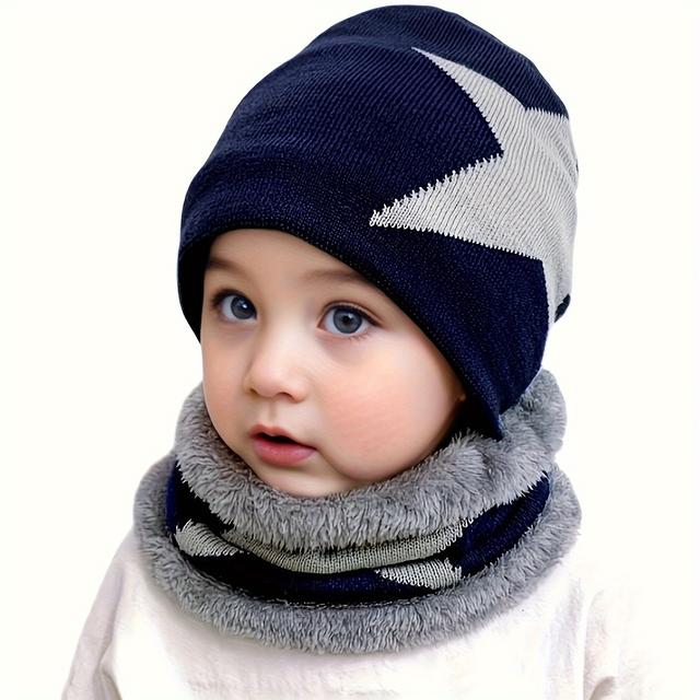 TEMU ' Winter Knit Beanie Hat With Fleece Lining | Star Pattern | Stretchy Acrylic & Breathable Polyester | 8-12 | Knit Fabric | Lightweight & Hand Washable | Ideal For Outdoor & Daily Wear