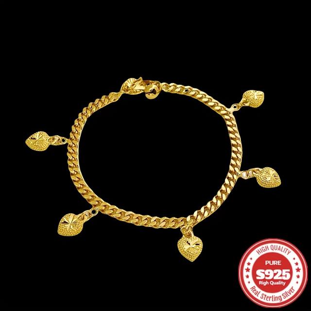 TEMU 925ングシルバー、24Kメッキ ハート型ペンダントブレスレット、レディースジュエリー、誕生日プント、妻・彼女・母・娘の記念日・誕生日・様々な祝日や特別な日に最適 - ギフトボックス付き、ティーンエイジャー向け