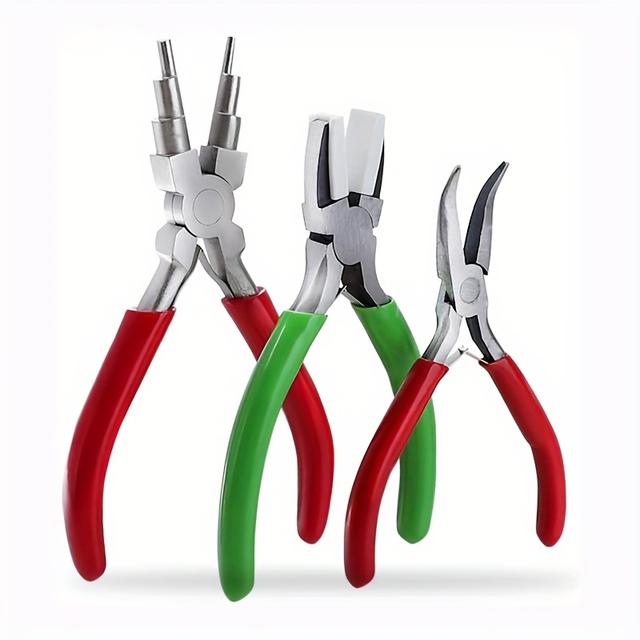 TEMU Jewelry Pliers Set 3pcs Includes 6-in-1 Bail Making Looping Pliers Artistic Wire Nylon Jaw Pliers And Bent Nose Pliers For Beading, Looping, Shaping Wire, Jewelry