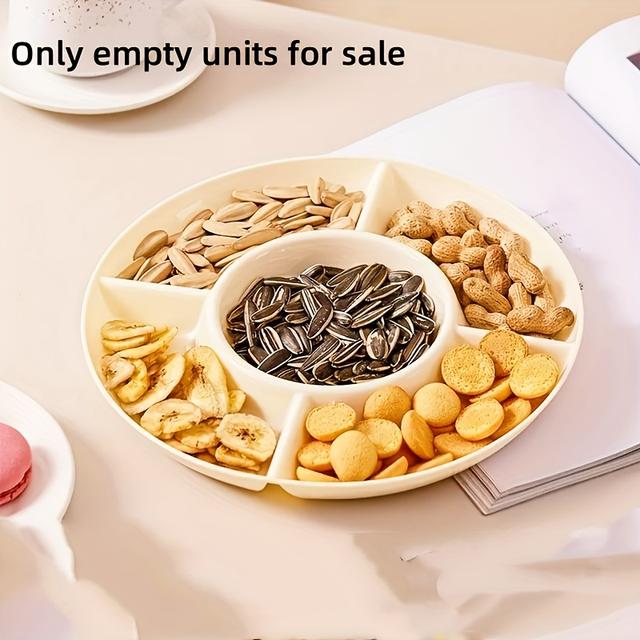 TEMU Round Multi-compartment Tray - A Durable -grade Plastic Platter For Snacks, Nuts, Fruits, And Appetizers, Suitable For Parties, Weddings, And Festivals, For Use In Kitchens And Restaurants