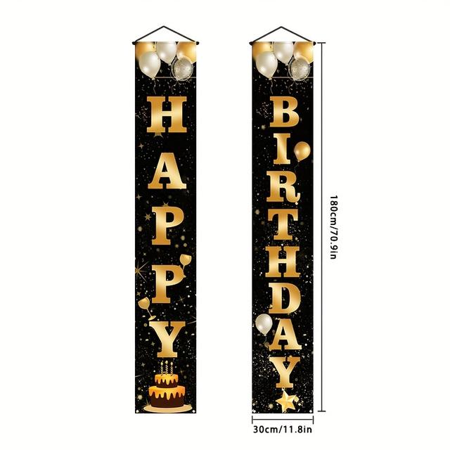 TEMU 1 Set Happy Birthday Banner Couplet Black Golden Theme Birthday Party Layout Decoration Colorful Flag Indoor Courtyard Hanging Birthday Flag Party Shooting Props Decoration