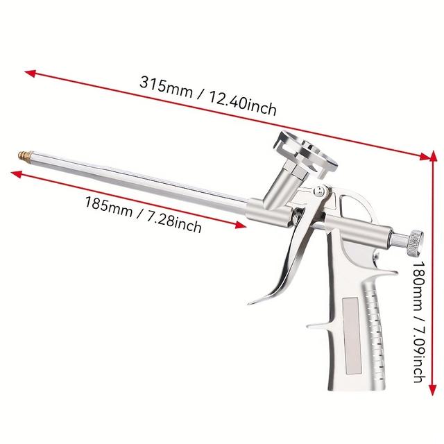 TEMU Teljesen fémből készült ragasztópisztoly habszivacsra, ajtók és ablakok tömítésére tervezve, meghosszabbított fúvókával a poliuretán tömítőanyag felhordásához, anélkül, tisztítani kellene.