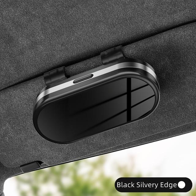 TEMU 1pc estuche para gafas de coche de superficie en metal + ABS, clip de visera de sol elegante y moderno, de almacenamiento para monturas de gafas, regalo para conductor