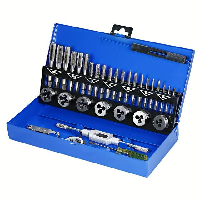 TEMU 32pcs Metric Tap And Die Set With Wrench - M3-m12 Sizes, High-quality Alloy Steel, Threading Tools For Diy & Repairs, Includes Screwdriver & , Tap And Die Set, Metric, Carbide, Threading Tool