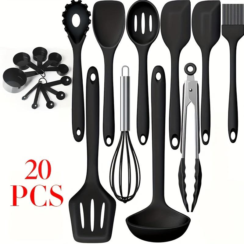 TEMU Set Of 20 Silicone Kitchen Tools - Includes Essential Turner, Soup Ladle, Whisk, Pasta Server, Tongs, Oil Brush, Cream Spatula, Measuring Spoons, And Items