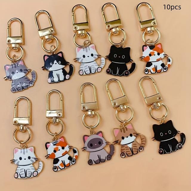 TEMU 10pcs Cute Cartoon Cat Pendant, Pet Keychain, Clothing Backpack, Car Key Pendant, Metal Keychain, Keyring, Phone Chain, New Year Gift