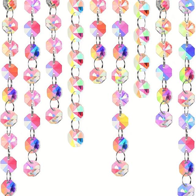 TEMU 33-foot (10.1-meter) 14millimeter Glass Crystal Beaded Garland And Rainbow Clear Acrylic Diamond Pendant Chandelier Beads Used For The Christmas Tree Wedding Party