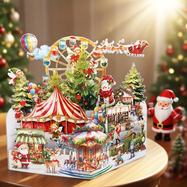 TEMU & 엘프 디자인이 포함된 축제 크리스마스 팝업 인사말 카드, 봉투 포함 - 휴일 축하에 완벽한 휴일 인사말 카드 | 크리스마스 축하에 이상적인 밝은 휴일 테마-겨울 원더랜드 카니발, 크리스마스 엽서