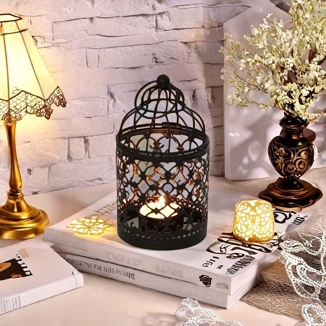 TEMU 1 Lámpara de escritorio blanca/negra hueca, forma de jaula de pájaros, romántico para decoración de , para decoración de mesas de comedor para fiestas, para decoración del hogar, adornos de