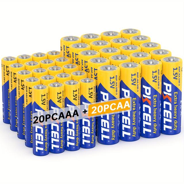 TEMU Pkcell 20pcs Aaa+ 20pcs Aa Batteries, 1.5v Carbon Battery, For Keyboards Clocks Toys Remote Controls, Christmas Tree Lights, Halloween Decoration Batteries