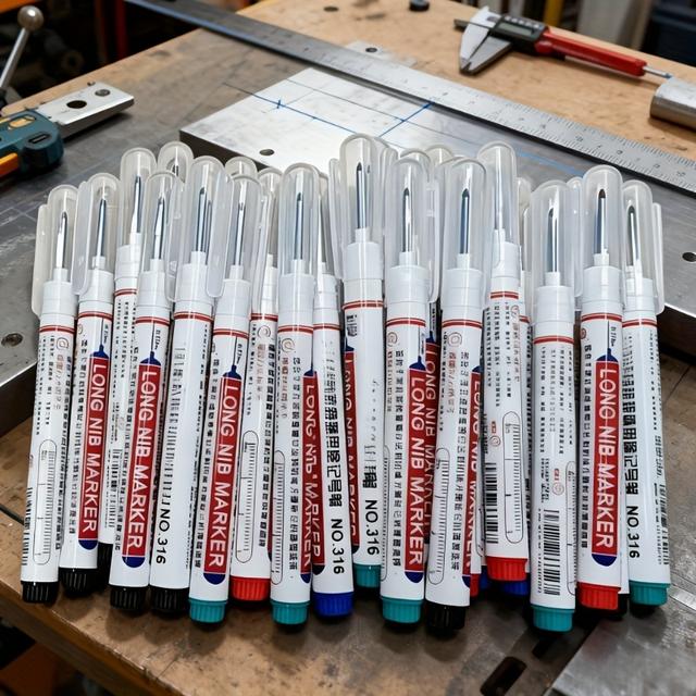 TEMU Set mit 20 langnasigen Tieflochmarkierern, mit vier Farben von ölbasierter, industrieller Schreiber, entwickelt, um und wischfest für Zimmerei, Fliesenarbeiten, Bau und Projekte zu sein