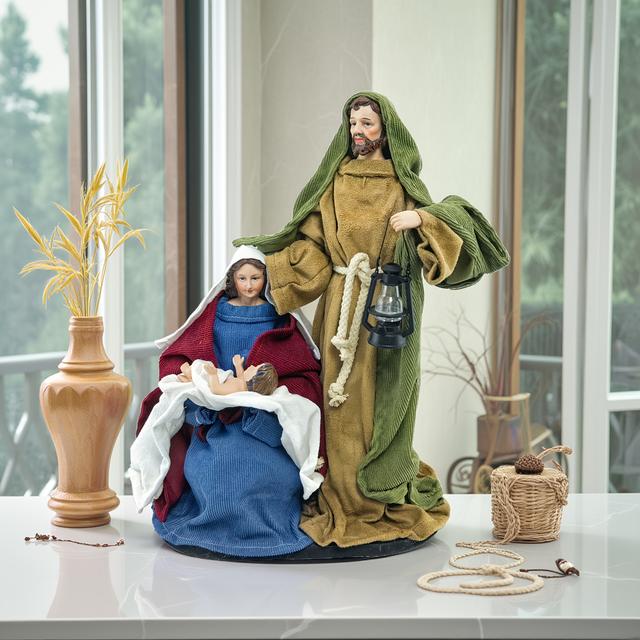 TEMU Heilige Familie Krippenspielzeug, Maria & - Klassische religiöse Figuren mit Maria, die - Robuste Harz-/Holzkonstruktion - Ideal für Weihnachten