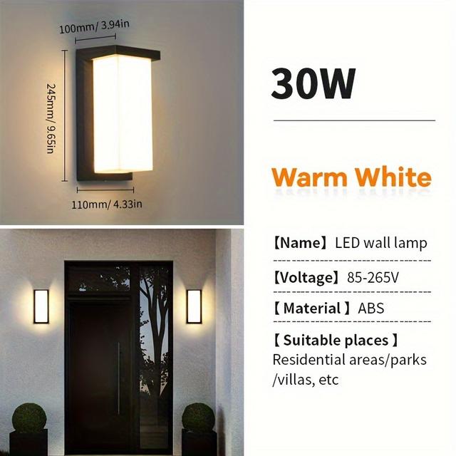 TEMU مصباح جداري LED للخارج مقاوم للماء بتيار متردد 85-265 فولت، أضواء الشرفة والشرفة والحديقة