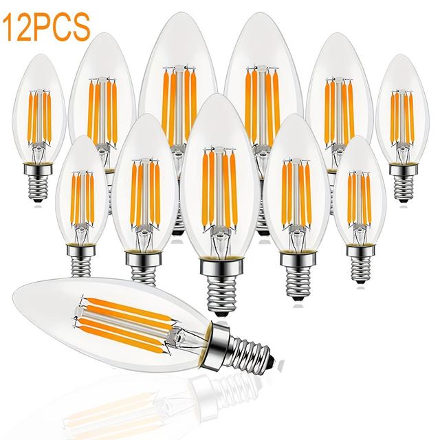 TEMU Led Light Bulb E14 2700k Warm White, Ac220v-240v 4w C35 Led Filament Bulb E14 Led Suitable For Hall Chandeliers And Domestic Lighting 6pcs/10pcs/12pcs