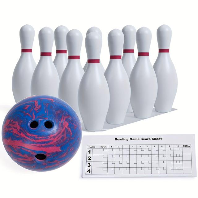 TEMU Bowling Set With 10 Pins - Outdoor And Indoor Play For Adults, Backyard Games And Activities, , Birthday For Adults, 1 Ball, 1 Bowling Game Score Sheet
