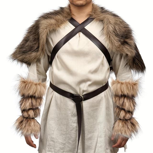 TEMU Ensemble d'Accessoires de Costume , 3 Pièces, Tenue Unisexe pour Jeu Rôle et Cosplay en -Garou ou Médiéval avec Cape en Fausse Fourrure à Col – Idéal pour Halloween & Jour des Morts