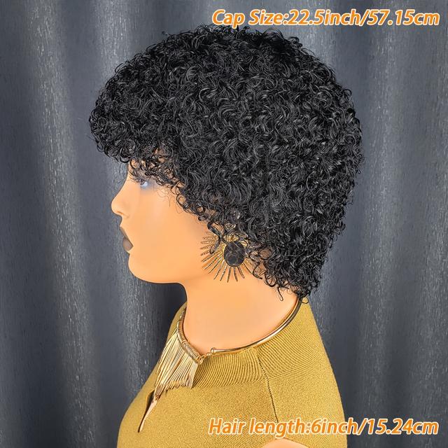 TEMU Afro Wave Wig Short Cut Wig With Bangs Fluffy Curly Wigs For Women Glueless Human Hair Wig Beginner Friendly Trendy Curly Wig No Lace Wig