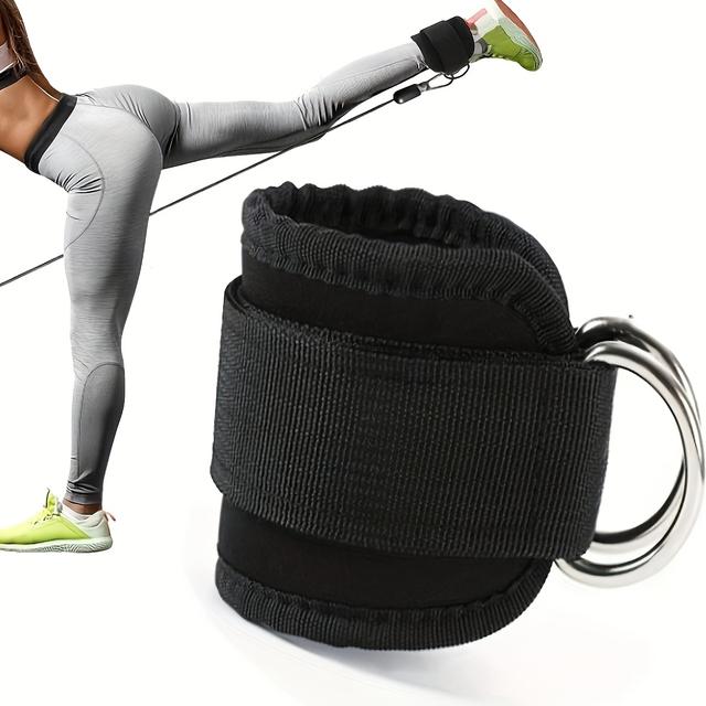 TEMU 2pcs Adjustable Breathable Ankle Straps For Resistance Bands - Durable Polyester Fitness Foot Rings In Black - Ideal For Taekwondo, Leg Strength Training, Hip Workouts, And Leg Exercises