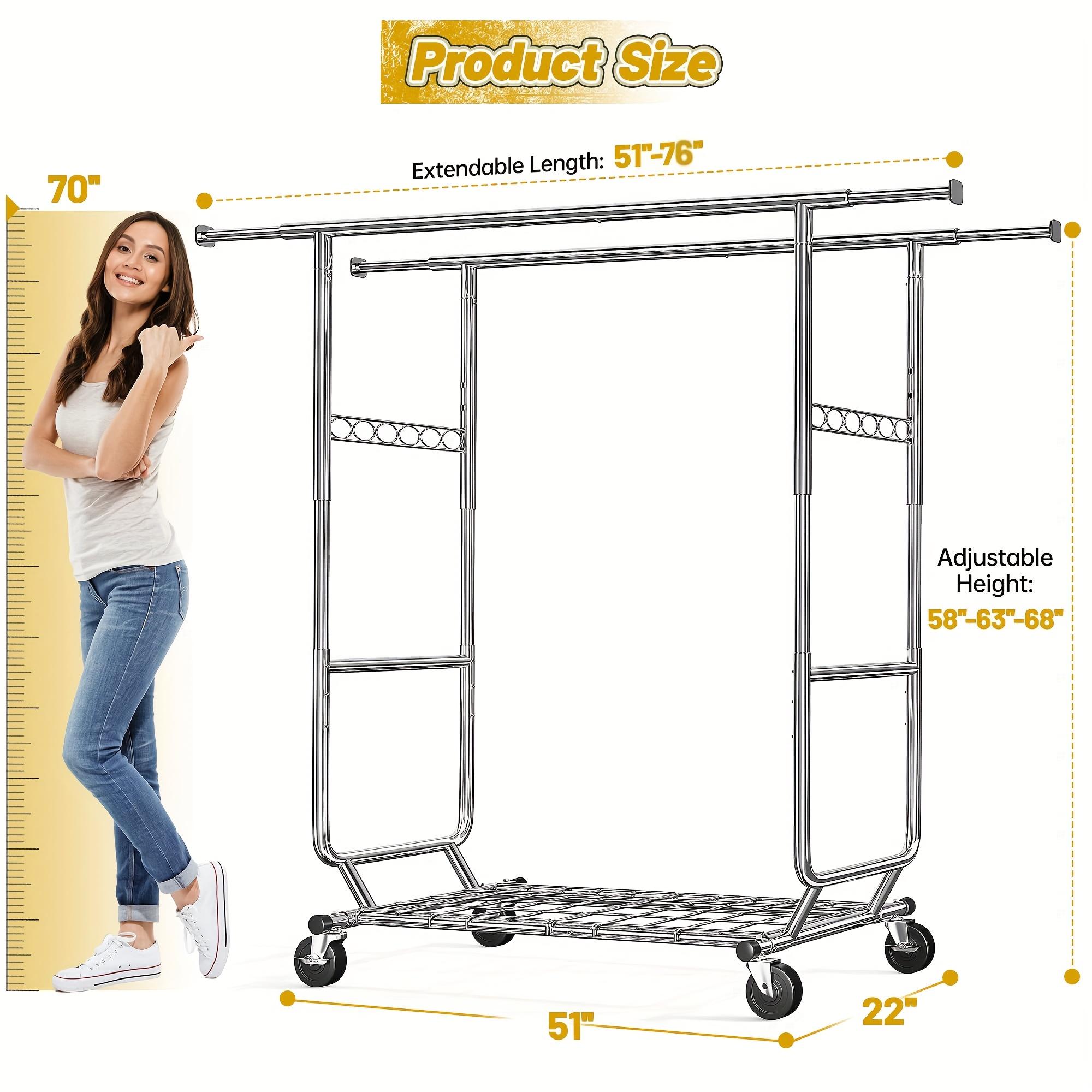 TEMU Sturdy Clothing Rack Designed For Hanging Garments, Featuring Adjustable Settings, A Weight Capacity Of 650 , A Design With Wheels For Mobility, Drying Racks