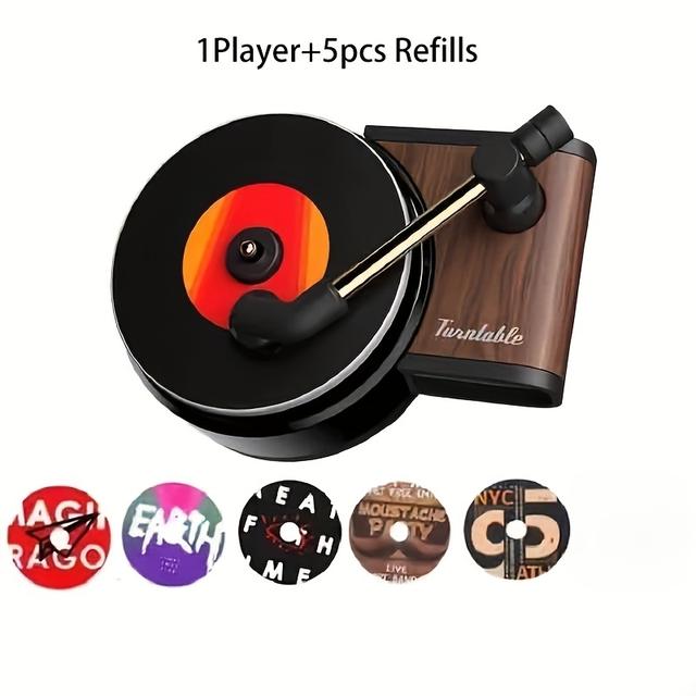 TEMU 1player +5pcs Refills Retro Record Player Car Air Freshener Air Vent Decoration Clips Interior Accessories Ornament Fragrance Diffuser