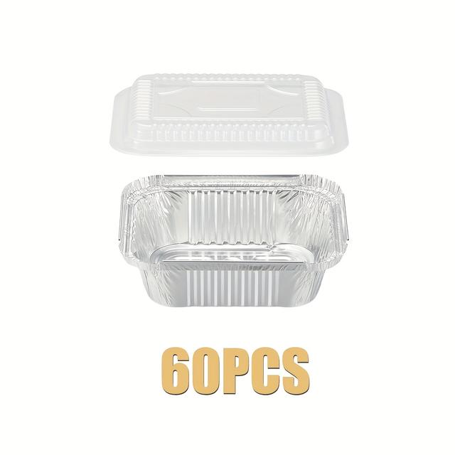 TEMU Aluminum Pans With Lids (60 Pack) - 1lb Disposable Foil Pans With Lids, Disposable Takeout Pans With Clear Plastic Dome Lids, Great For Baking, Cooking, Storage, And Freezing