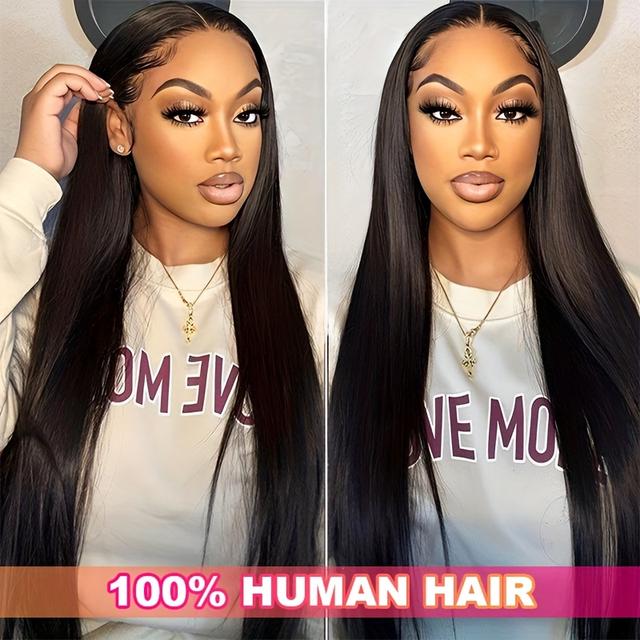 TEMU 20inch Straight Wig 4x4 Lace Front Wigs Human Hair Pre Cut Straight Human Hair Wig 200% Density Straight Lace Frontal Glueless Wigs For Women