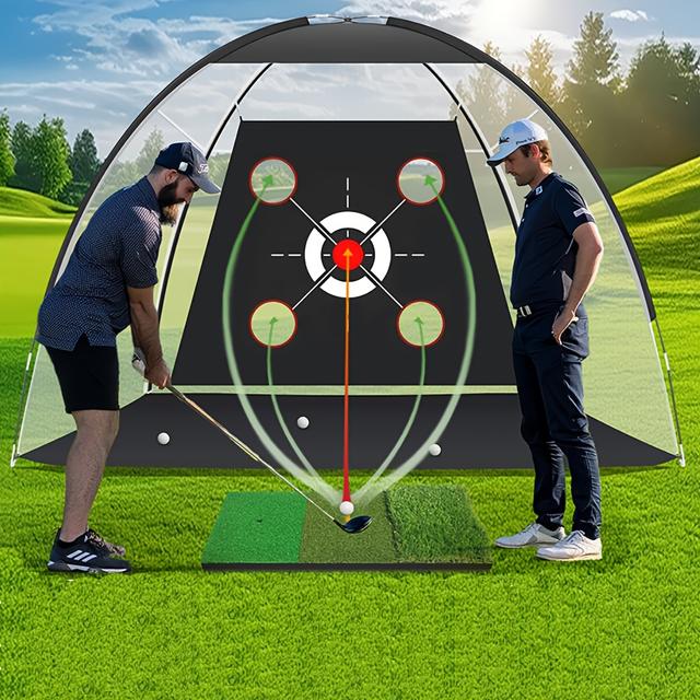 TEMU Golf Hitting Aid Net 10x7ft, For Backyard Driving, Hitting Training, Swing, 4-hole Outdoor And Indoor Golf Practice Net, Golf Gift For Golf Enthusiasts