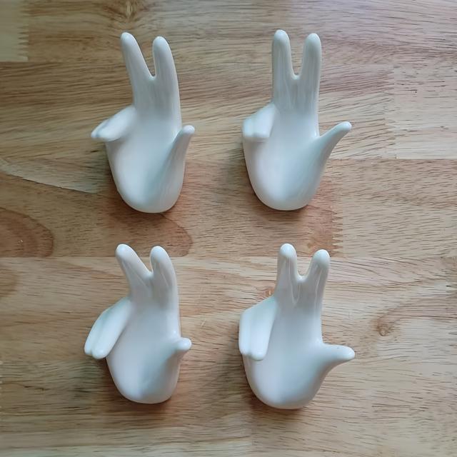 TEMU 4pcs Air Plant Holders Cute Ceramic Mini Hand Shape Stand Airplants Small Container Pot Plant Decorative Home Decor For Desk Table Shelf, White