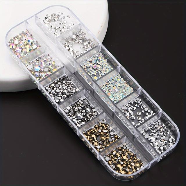 TEMU Full Beauty Y2k-inspired Sparkling Nail Art Rhinestones - Hypoallergenic, Iridescent Metallic Crystal Gems For Diy Manicure & Jewelry Decorations, Full Beauty