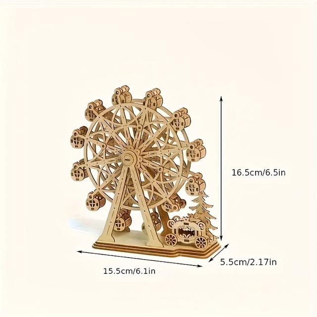 TEMU 3d Handmade Puzzle Wooden Toy Model Of A Wheel, A Decorative Music Box For Desktop, Perfect For Holiday Parties And Birthday Gifts