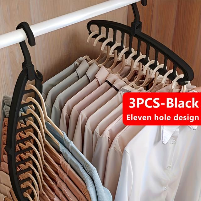 TEMU 3pcs Heavy-duty Folding Hangers, Space-saving 11-hole Design, Durable Plastic Multi-functional Hangers, Ideal For Dorms And Small Spaces, Efficient Closet Organizer
