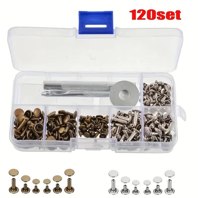 TEMU 120 db Kétoldalas Szegecs, Bronz és Ezüstszínű, 3 Méret, Szerelőszerszámmal, DIY Bőrművességhez